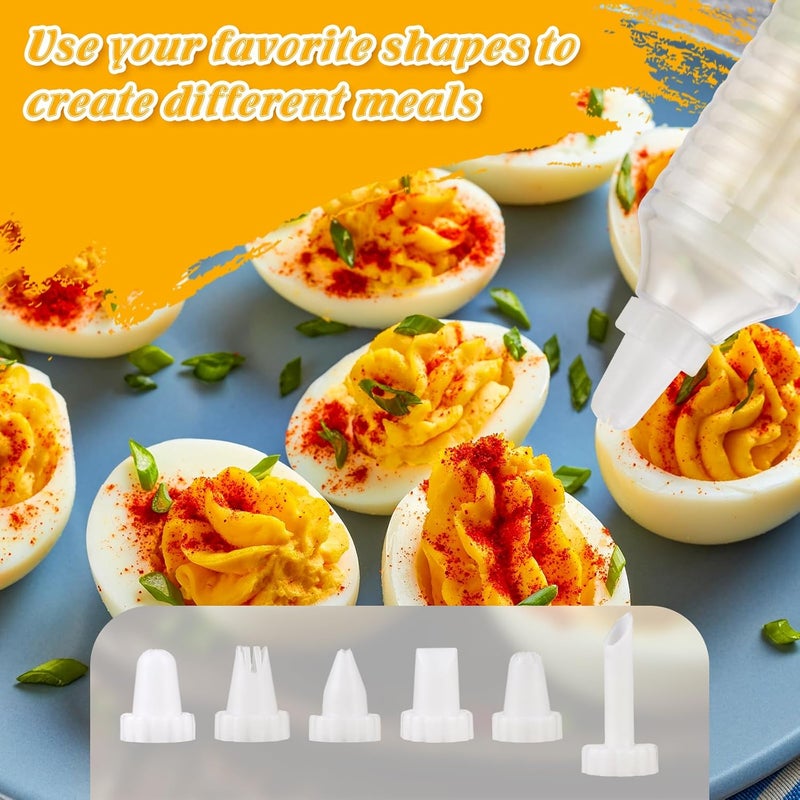 FACULX 2-Layer Deviled Egg Containers with Lid, 36 Slots Deviled Egg Tray Carrier with Handle and Deviled Egg Injector Piping Tool, Portable Egg Storage Carrier Tray Platter for Party Picnic Travel (white) - Image 3